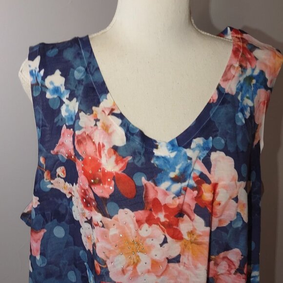 Time And Tru Womens Plus Size Sleeveless Floral Top XXL 20 Blue & Pink Polka Dot - Picture 4 of 4